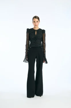 Chiffon Ruched Ls Top Black
