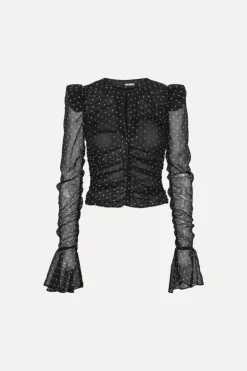 Chiffon Ruched Ls Top Black