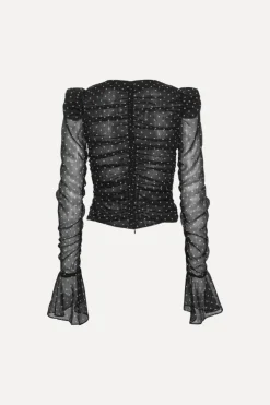 Chiffon Ruched Ls Top Black
