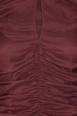 Chiffon Ruched Ls Top Burgundy