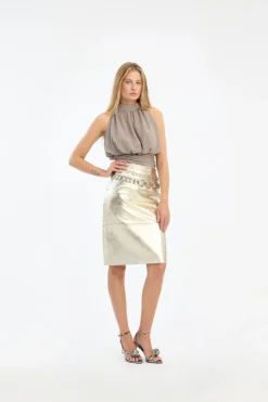 Chiffon Ruched Top Taupe