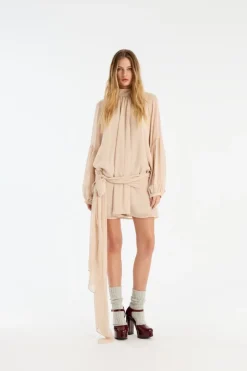 Chiffon Strap Tie Dress Creme