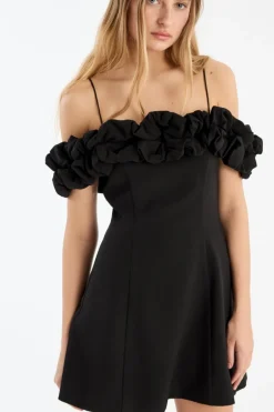 Crepe A-line Mini Dress Black