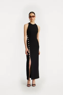 Crepe Button Dress Black