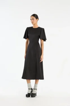 Crepe De Chine Midi Dress Black