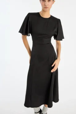 Crepe De Chine Midi Dress Black