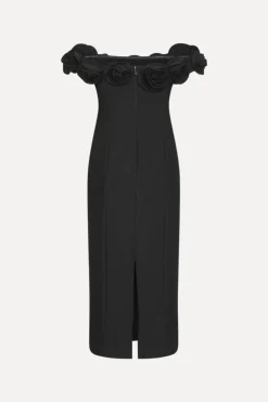 Crepe Midi Flower Dress Black