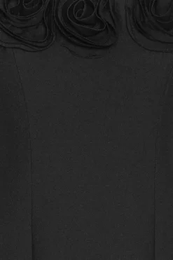 Crepe Midi Flower Dress Black