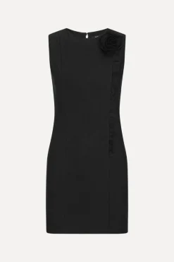 Crepe Mini Flower Dress Black