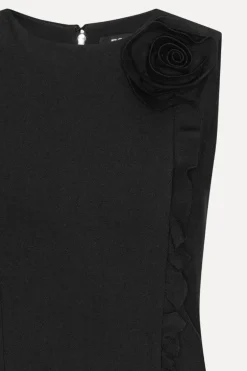 Crepe Mini Flower Dress Black