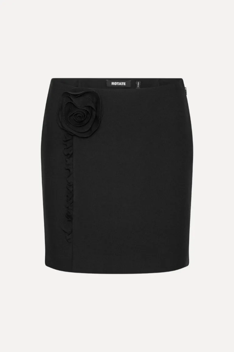Crepe Mini Flower Skirt Black