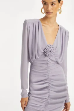 Crepe Mini Gathered Dress Purple