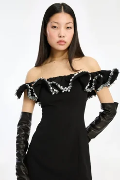 Crepe Mini Ruffle Dress Black