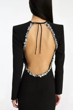 Crepe Open Back Dress Black