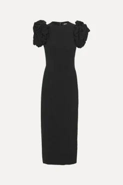 Crepe Puffy Midi Dress Black