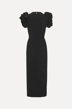 Crepe Puffy Midi Dress Black