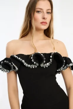 Crepe Ruffle Top Black