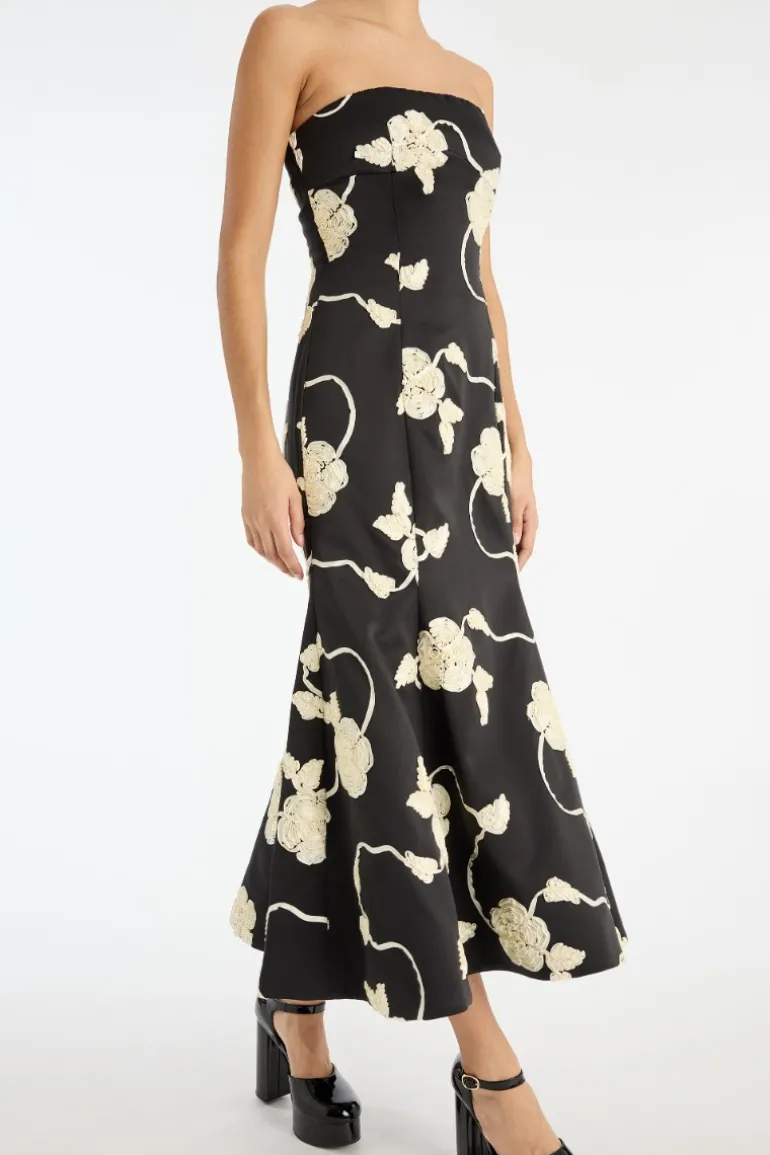 3d Flower Midi Dress Black