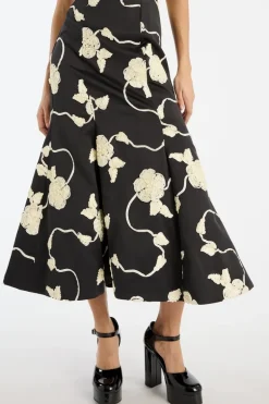 3d Flower Midi Dress Black