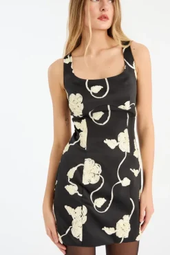 3d Flower Mini Dress Black
