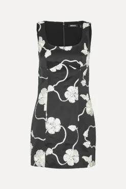 3d Flower Mini Dress Black