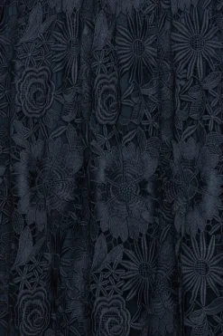 3d Lace Flared Midi Dress Dark Blue