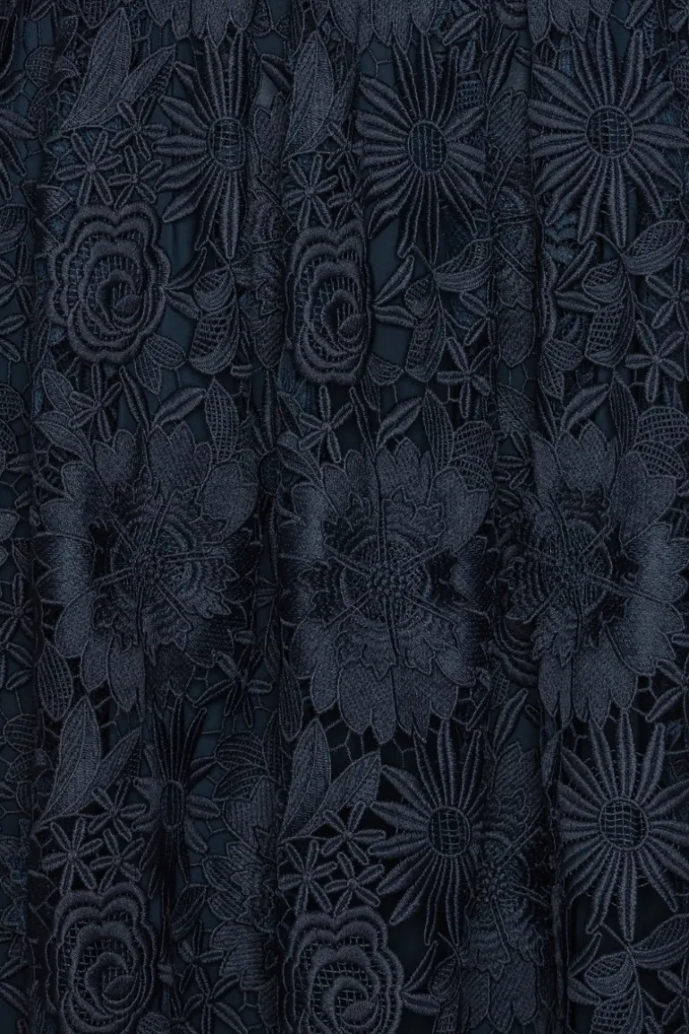 3d Lace Flared Midi Dress Dark Blue