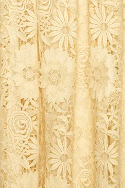 3D Lace Flared Midi Dress Yellow