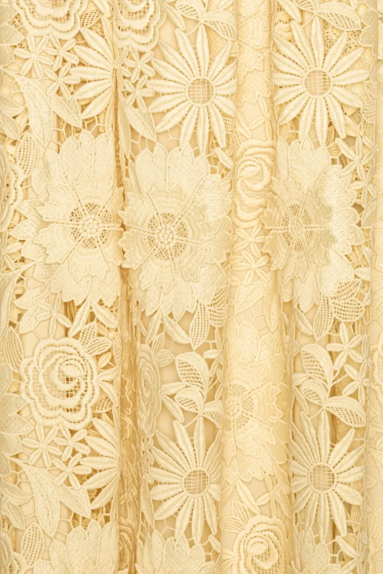 3D Lace Flared Midi Dress Yellow