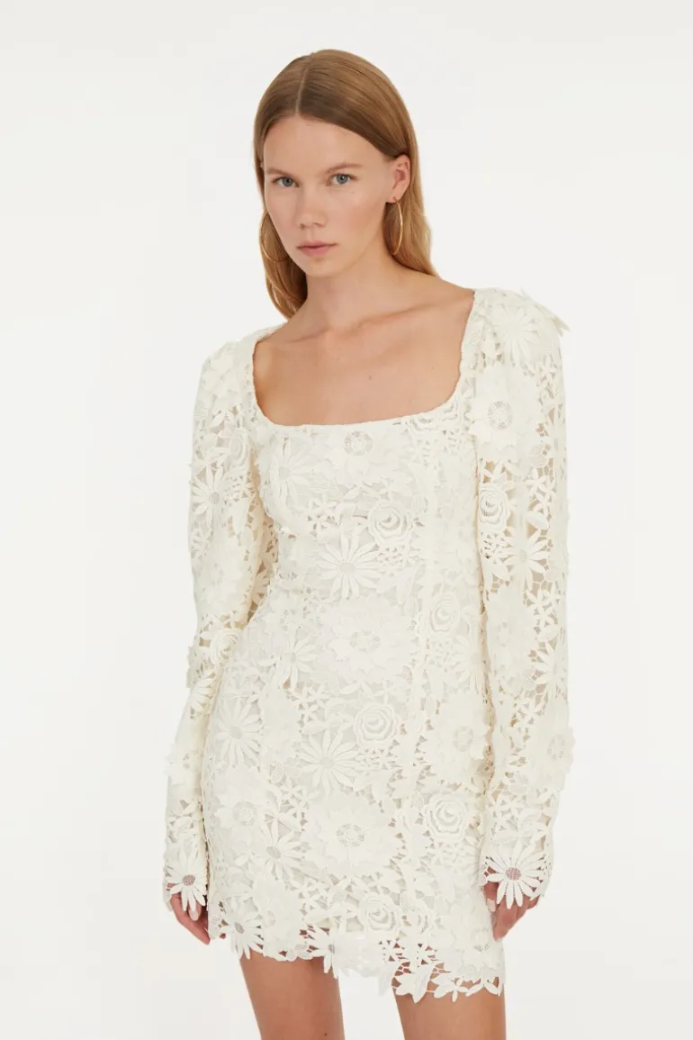 3d Lace Ls Mini Dress