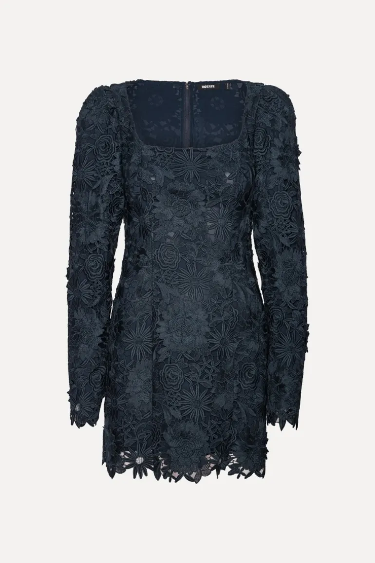 3d Lace Ls Mini Dress Dark Blue