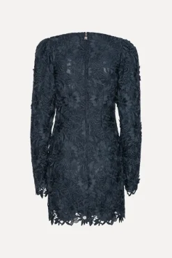 3d Lace Ls Mini Dress Dark Blue