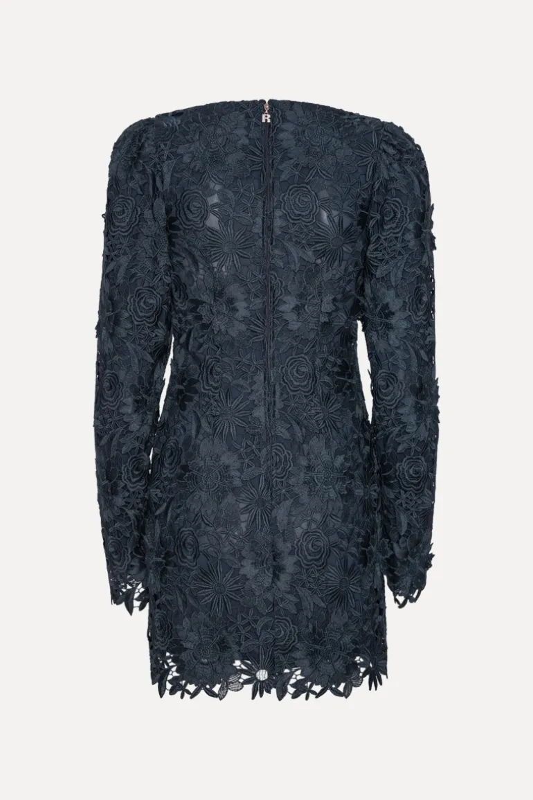 3d Lace Ls Mini Dress Dark Blue