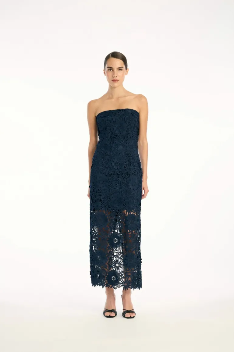 3d Lace Midi Dress Dark Blue
