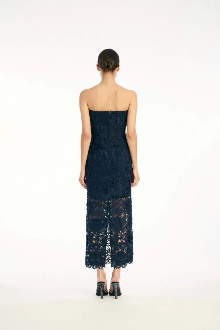 3d Lace Midi Dress Dark Blue