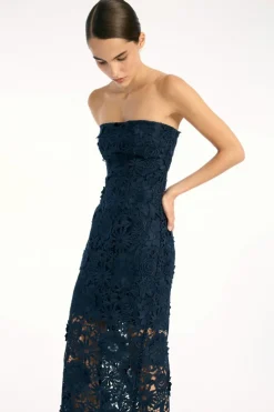 3d Lace Midi Dress Dark Blue