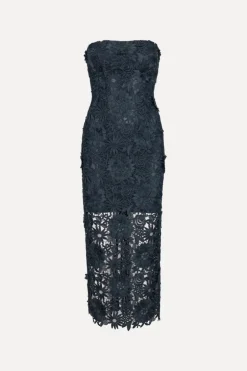 3d Lace Midi Dress Dark Blue
