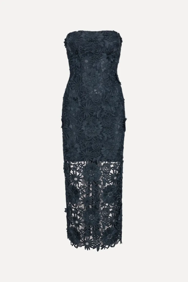 3d Lace Midi Dress Dark Blue