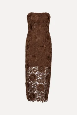 3D Lace Midi Dress Dark Brown