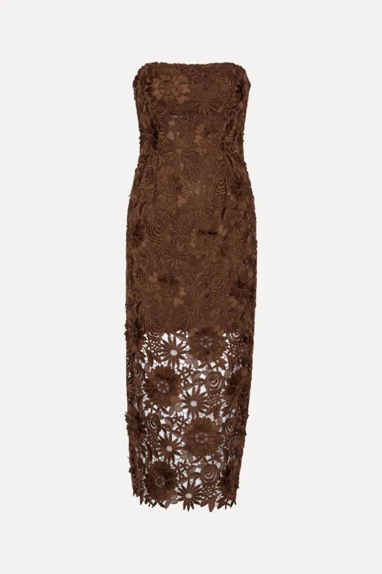 3D Lace Midi Dress Dark Brown