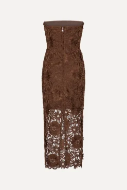 3D Lace Midi Dress Dark Brown