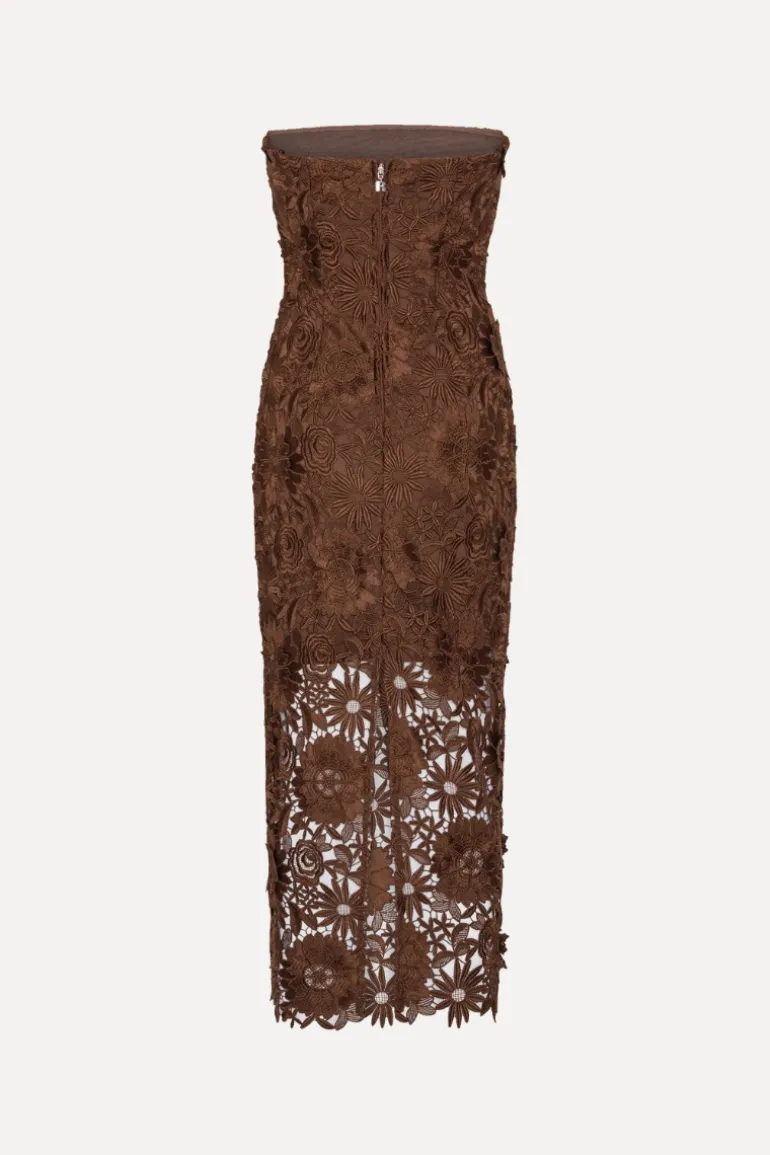 3D Lace Midi Dress Dark Brown