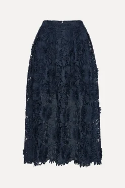 3d Lace Midi Skirt Dark Blue