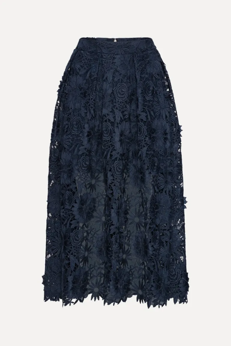 3d Lace Midi Skirt Dark Blue