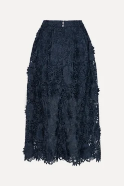 3d Lace Midi Skirt Dark Blue