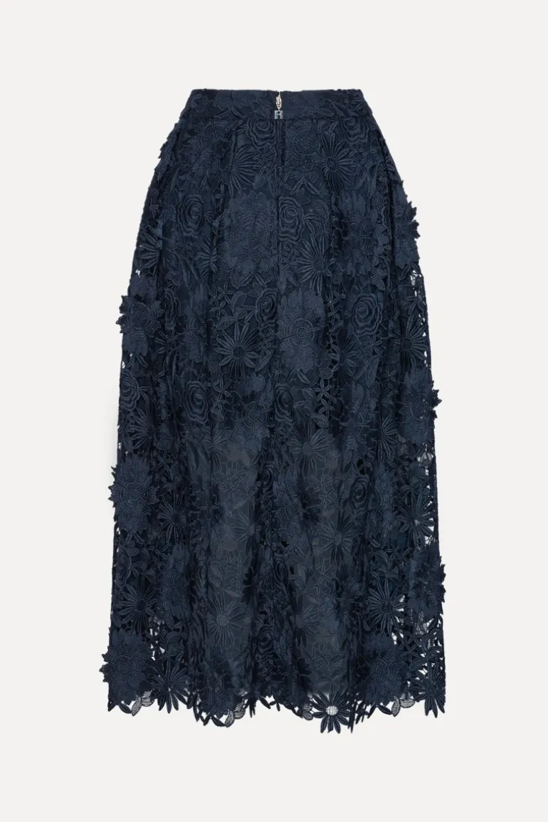 3d Lace Midi Skirt Dark Blue