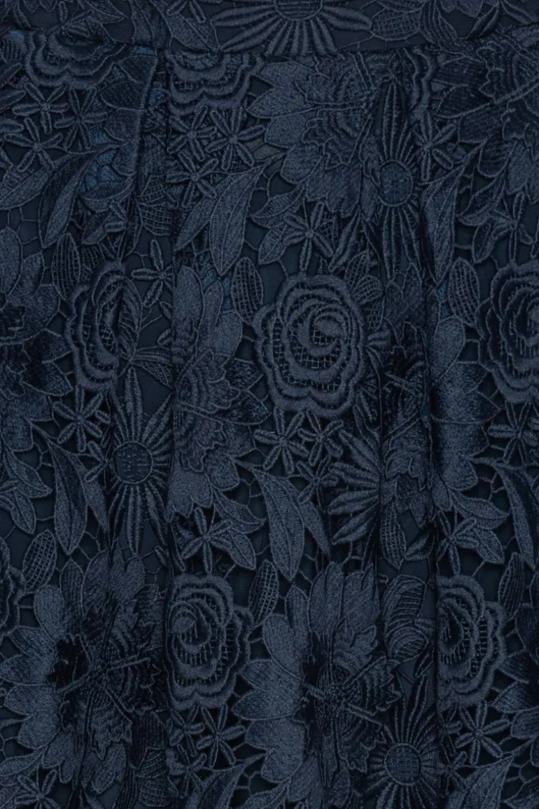 3d Lace Midi Skirt Dark Blue