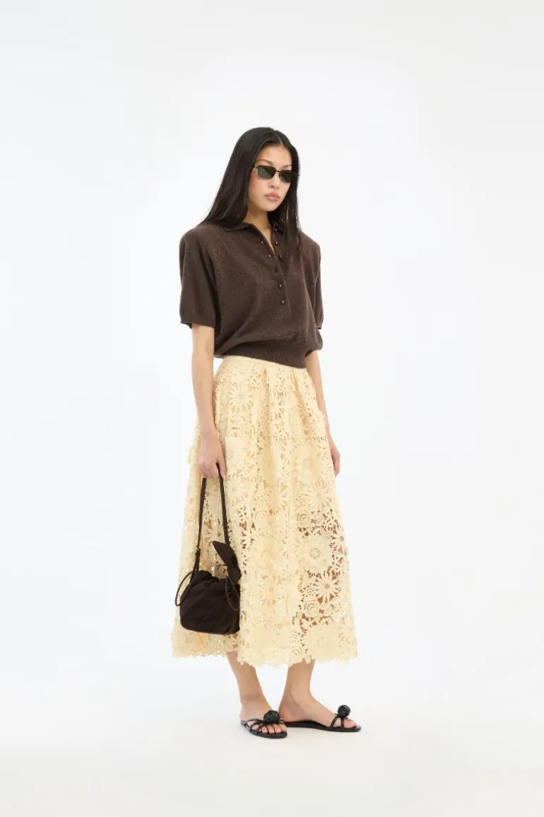 3D Lace Midi Skirt Yellow