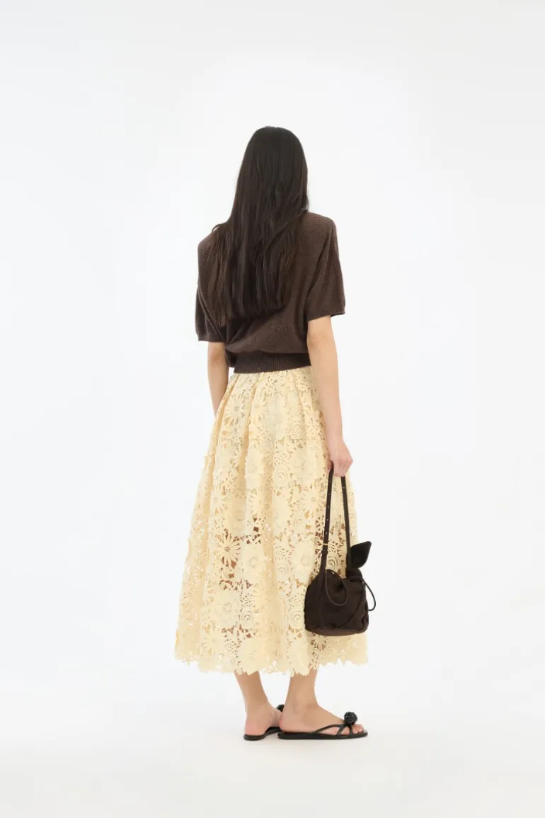 3D Lace Midi Skirt Yellow