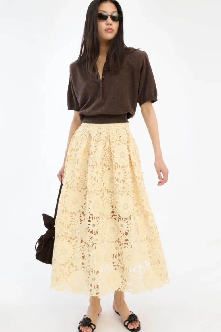 3D Lace Midi Skirt Yellow